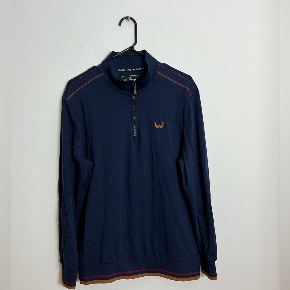 Nick Danger Crested Pullover 1/4 Zip‎ Sweater Sz L